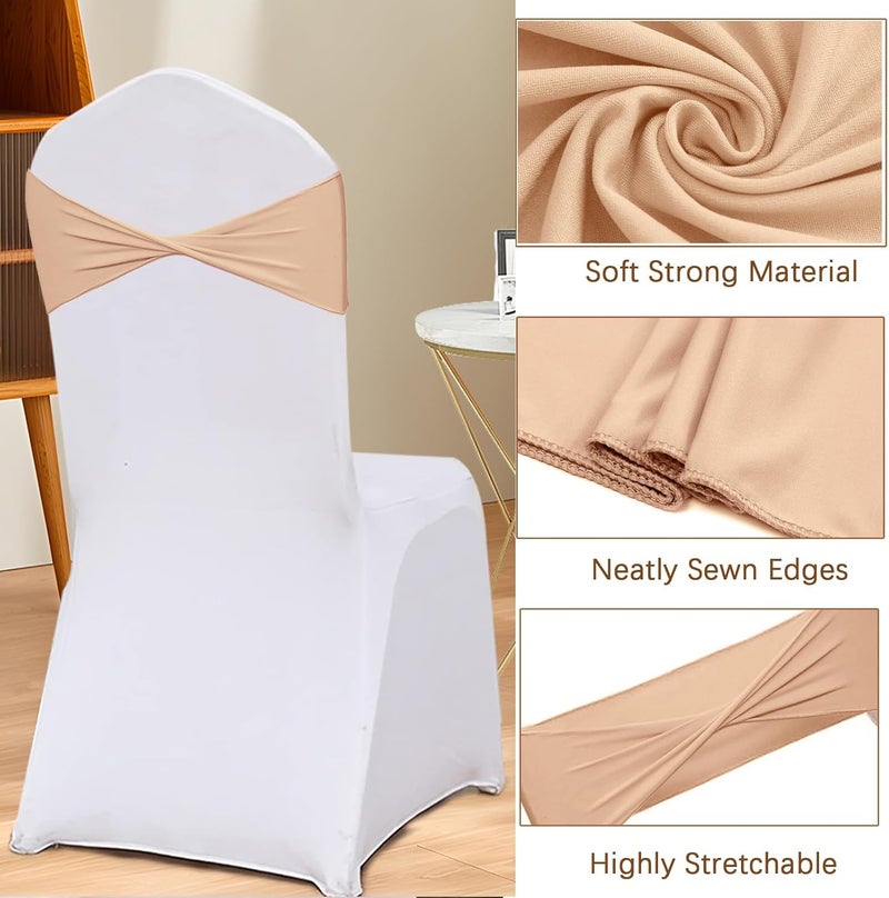 Fbewom Nude Chair Sashes Bows 50 Pcs Spandex Chair Bands Ties Without Buckle Decorations for Wedding Birthday Party Events Ceremony - Image 3